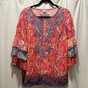 John Mark Vibrant Paisley Blouse with Ruffle Sleeves